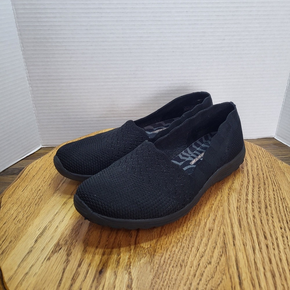 Skechers Raggae Fest Black Mesh Slip On Comfort Walking Shoes Women's 9